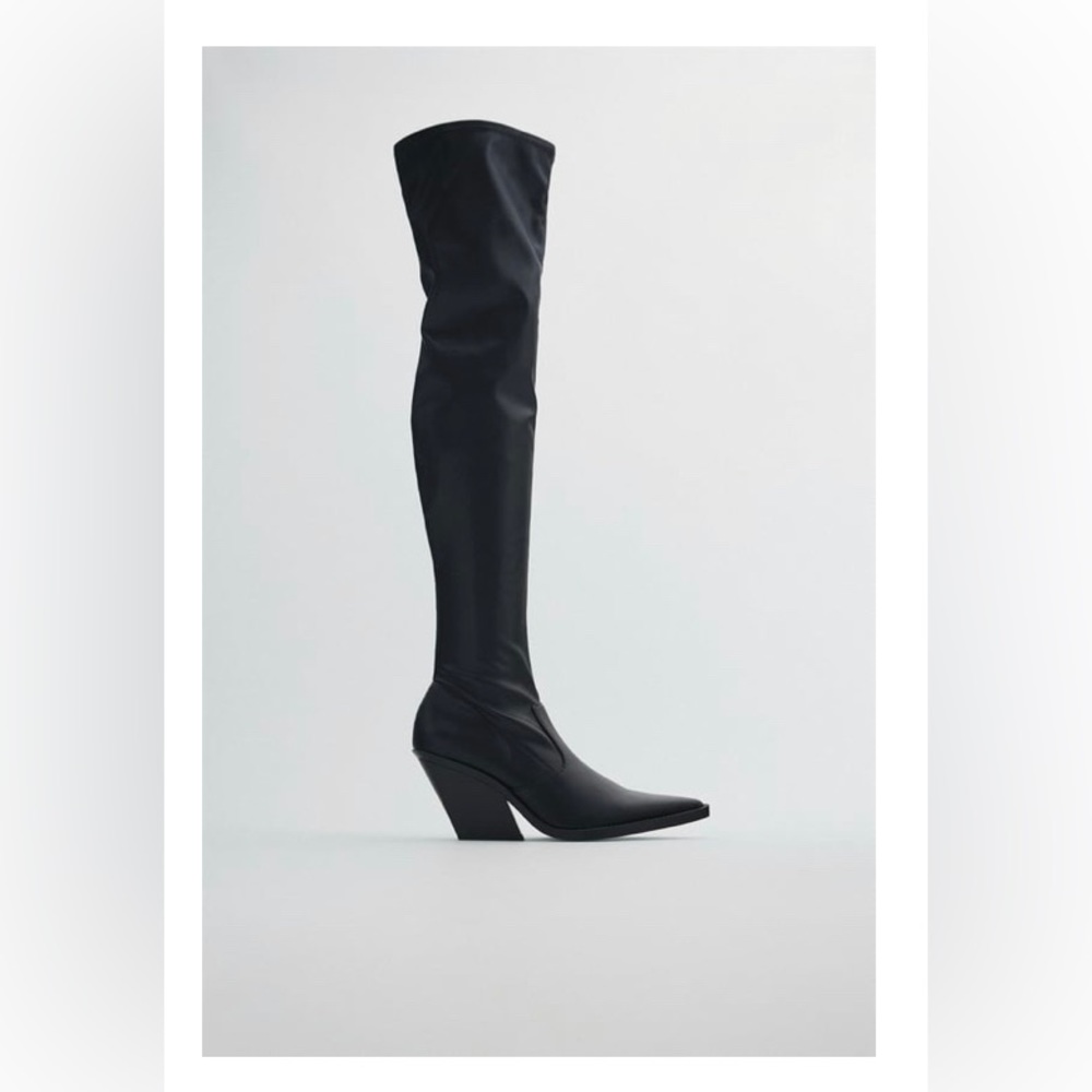 Vegan leather above knee Cowboy boots